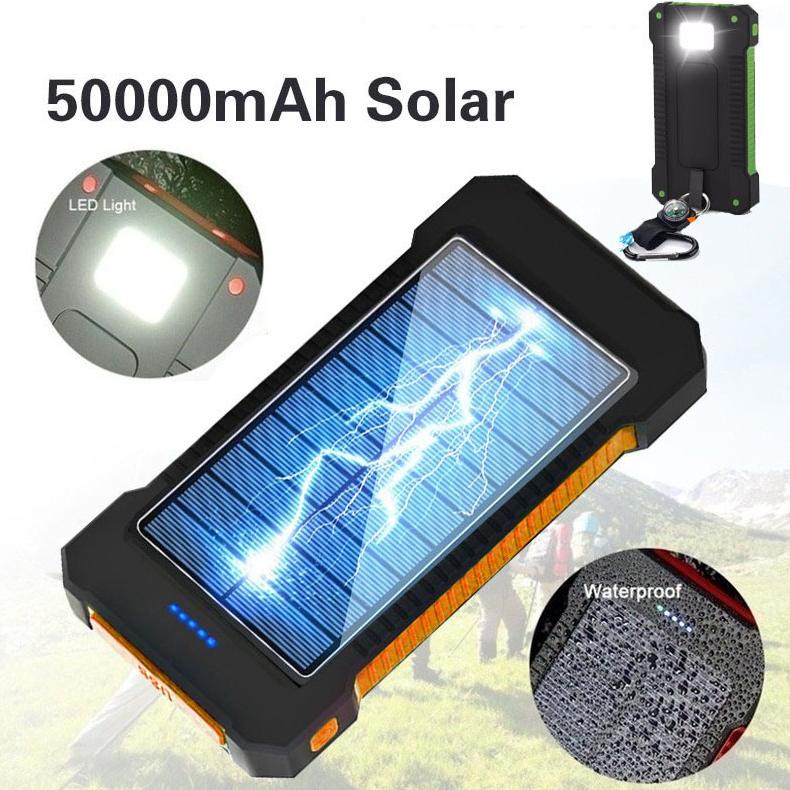 Diskon Besar Cod50000 Mah Powerbank Solar Cell Tenaga Matahari Dual Usb Flashlight Daya Ponsel Power