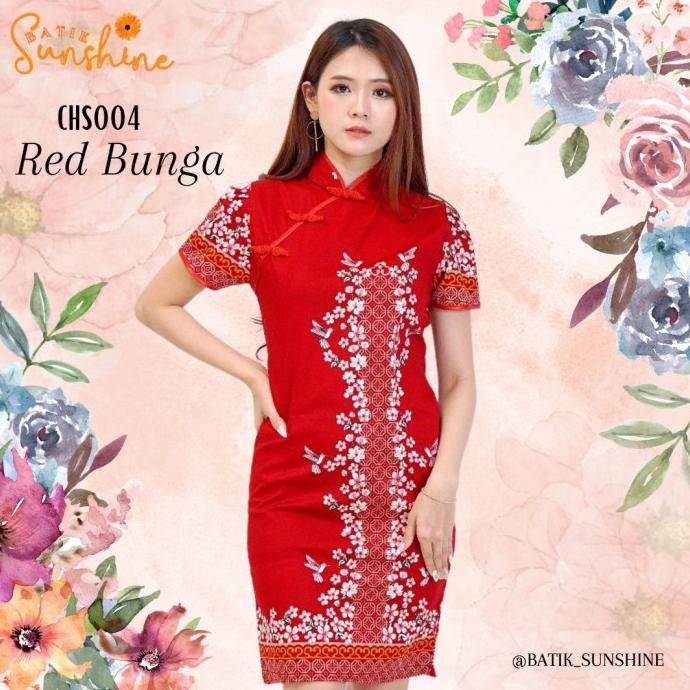 Dress Batik Wanita Cheongsam Chs004 Red Black Navy Green Limited Edition