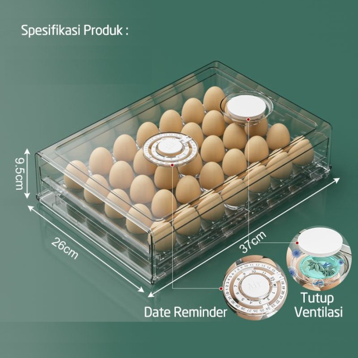 Promo Laci Tempat Penyimpanan Telur Akrilik Organizer Laci Telur Kulkas 35Pc