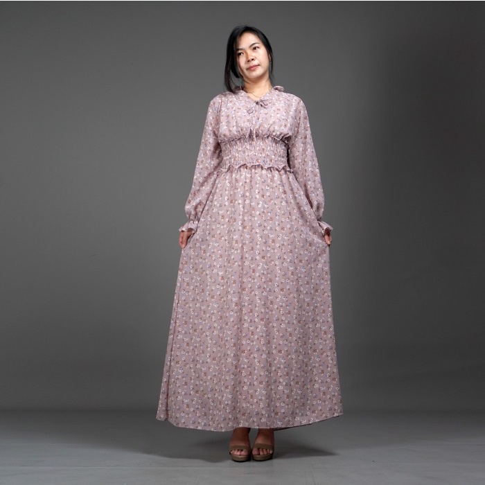 Okechuku SHALMA Gamis Wanita Maxi Dress Long Dress Gaun Muslim - MOCCA