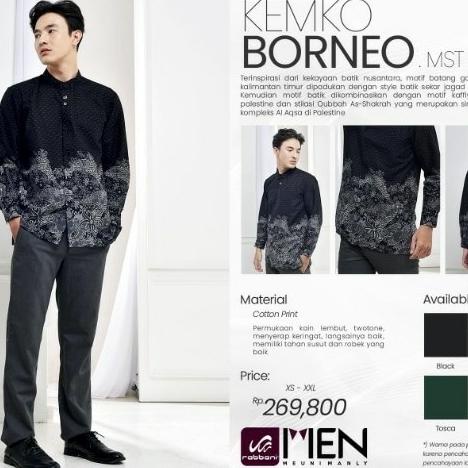 Rabbani Kemko Borneo Koko Baju Muslim Pria Lengan Panjang XS-XXL