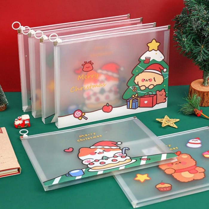 

:::::::] DY PACK MAP ZIPPER BAG A4 MOTIF MERRY XMAS / STORAGE POUCH FILE HN-01