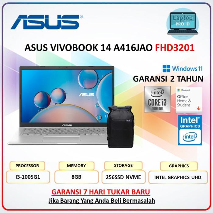 LAPTOP Asus Vivobook Core i3 RAM 8GB 512SSD Win11 Ori 14 FHD