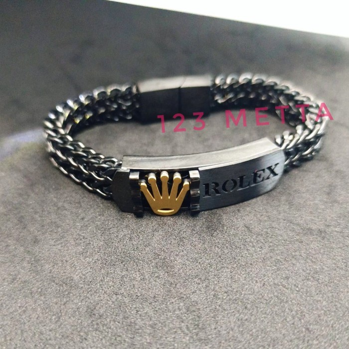Gelang - Gelang Rolex Titanium Pria Hitam Silver Anti Karat Selamanya