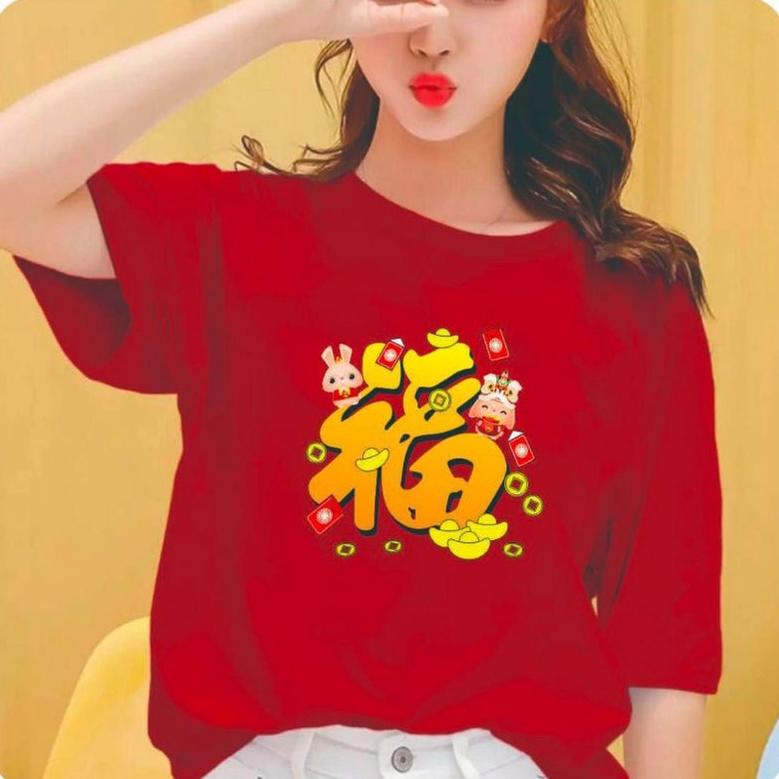 [LKI] Baju Kaos Sincia Imlek CHINESE NEW YEAR 2023 Shio Kelinci Rabbit Couple Keluarga Wanita Unisex