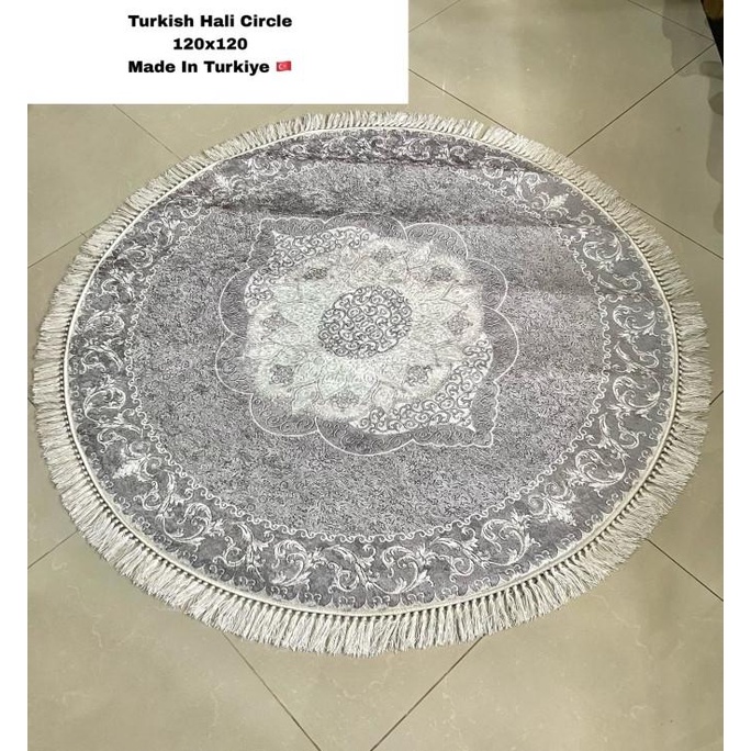 karpet Turki bulat diameter 120 minimalis anggun antislip import