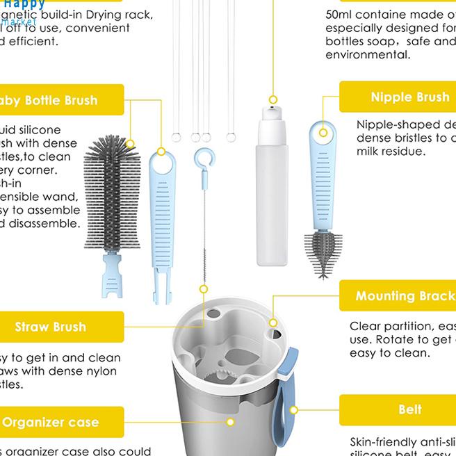 Yotime Travel Baby Bottle Brush Set Dengan Silicone Portable Bottle Brush / Nipple Cleaner Brush / S