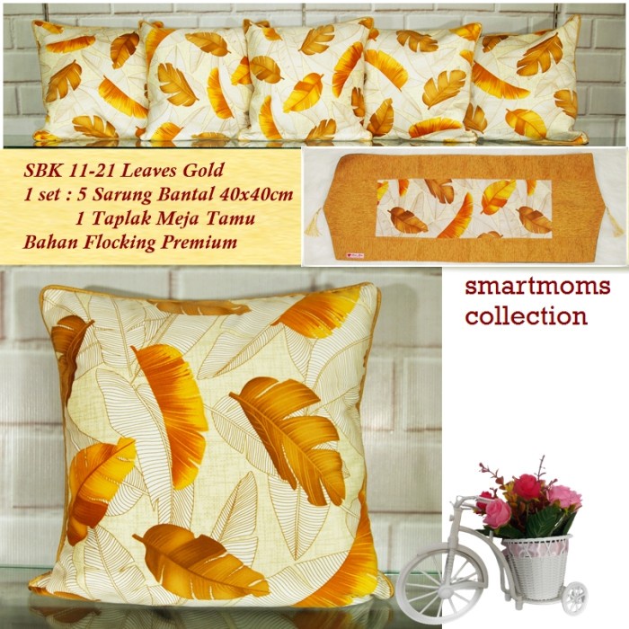 Sarung Bantal Sofa Kursi Minimalis Modern Mewah Daun Gold