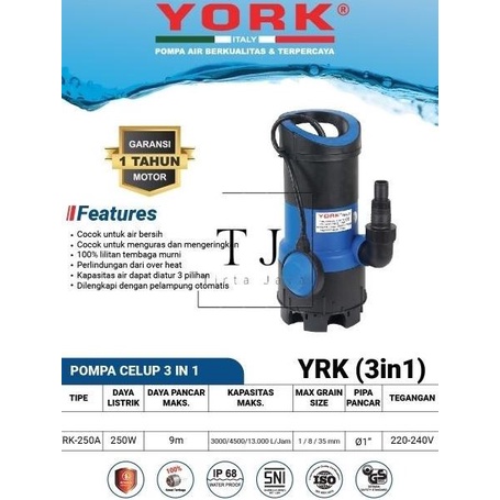 siap kirim] Pompa Celup YORK YRK 250 A 3in1 Otomatis 250 Watt