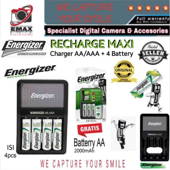 Baterai Charger Energizer AA / AAA + 4 Baterai AA 2000mAh