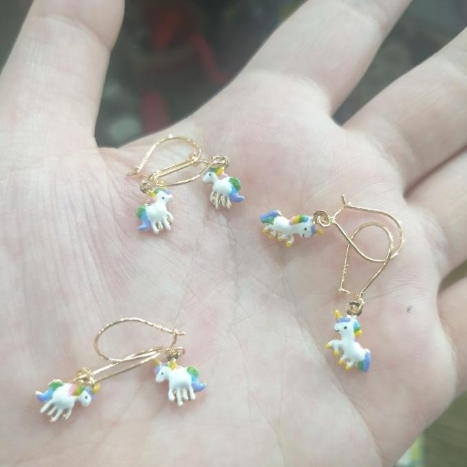BIG SALE ANTING ANAK GANTUNG UNICORN KUDA PUTIH EMAS ASLI KUNING 375 8K LUCU 