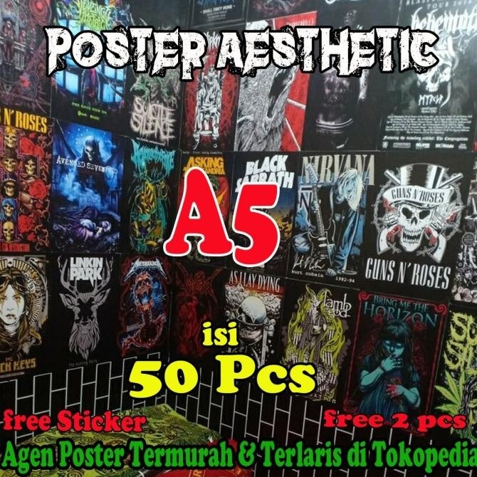 Poster Aesthetic 50Pcs Band Metal/Ukuran A5 Original