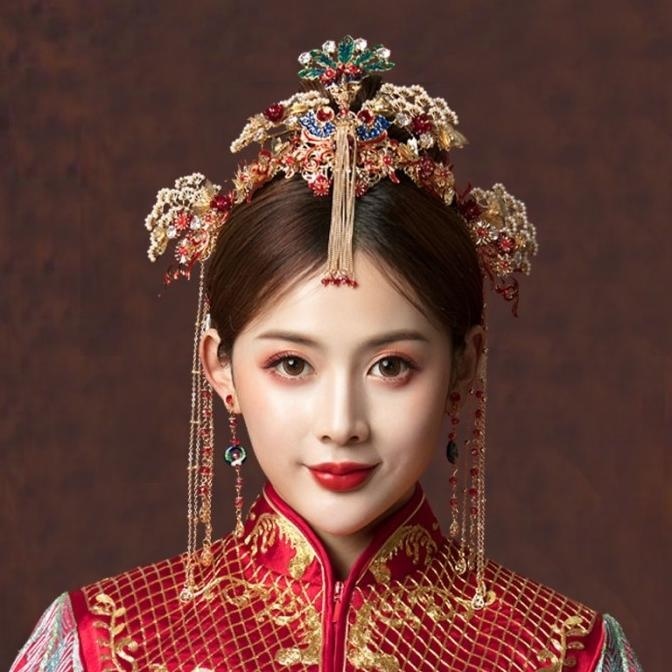 Set Hairpiece Tusuk Konde Rambut Pengantin Tradisional Cina Klasik