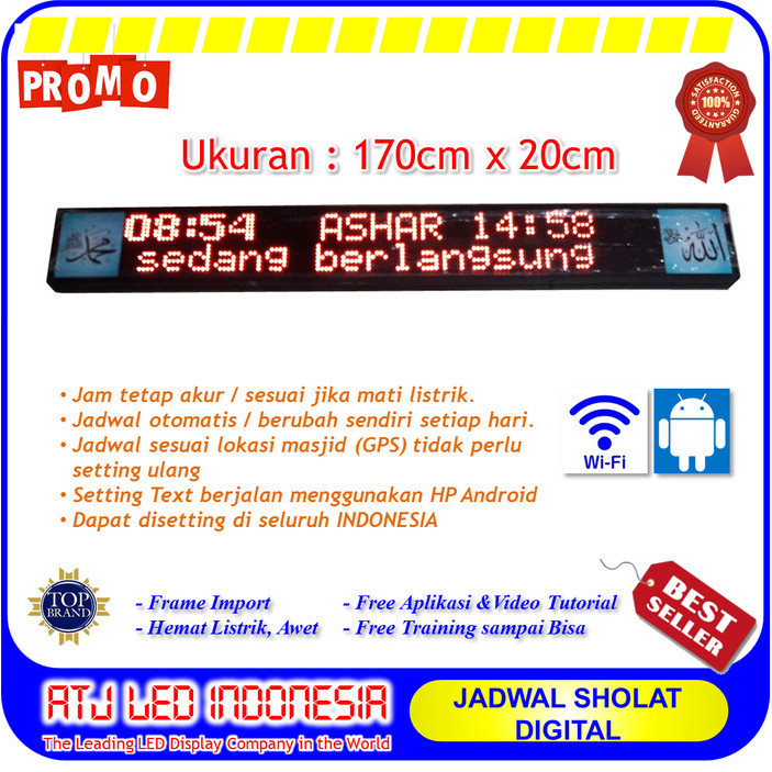[Baru] Jadwal Sholat Digital Full Led Tulisan Berjalan Jam Masjid Adzan Iqoma Terbaru