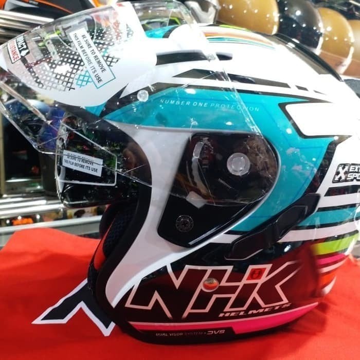 [Ori] Helm Nhk R1 Rainbow White Blue R-1 Halface Double Visor Limited