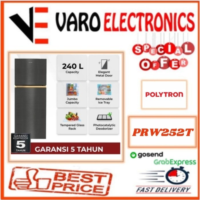 [Baru] Polytron Prw252T Kulkas 2 Pintu Metallic 240L Prw 252T Prw252 Berkualitas