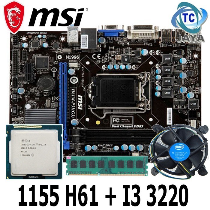 MOBO MOTHERBOARD MAINBOARD LGA 1155 DDR3 H61 MSI + PROCESSOR CORE I3