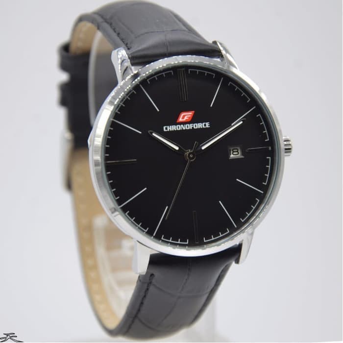 ✅New Jam Tangan Chronoforce 5282 40Mm Silver - Black Leather Berkualitas