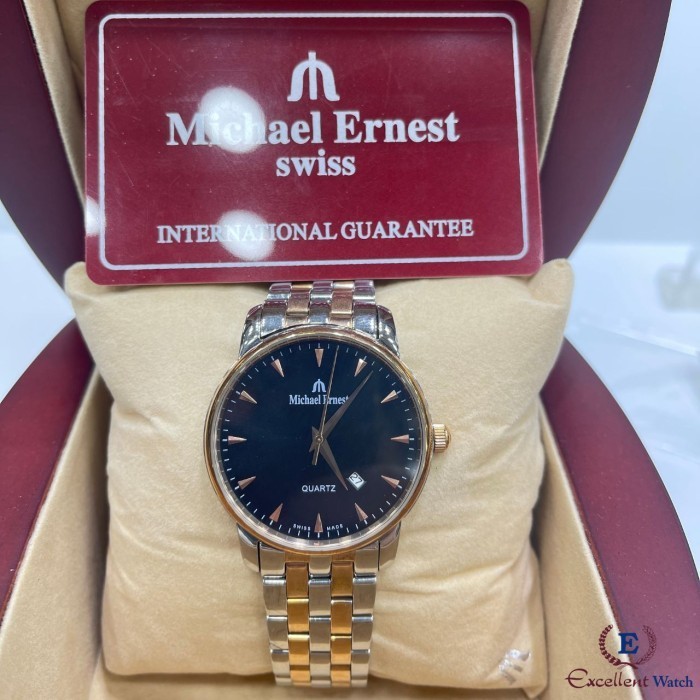 ✅New Excellent Watch Jam Tangan Pria Michael Ernest 8509M Silver Gold Black Terbaru