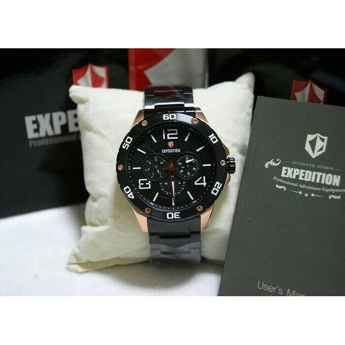 ✅New Jam Tangan Expedition 6719 Pria Rosegold Black Original Terbatas