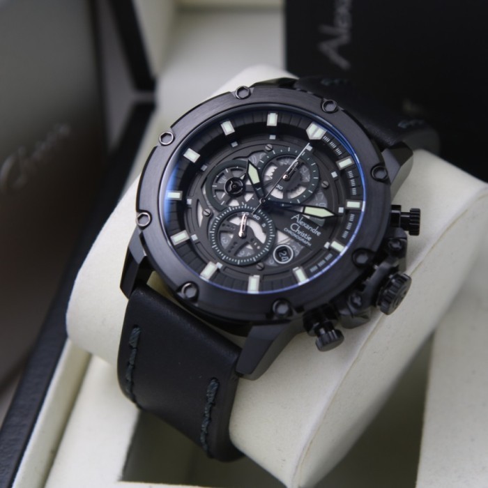 ✅New Jam Tangan Pria Ac Alexandre Christie 6416 Black Grey Original Berkualitas