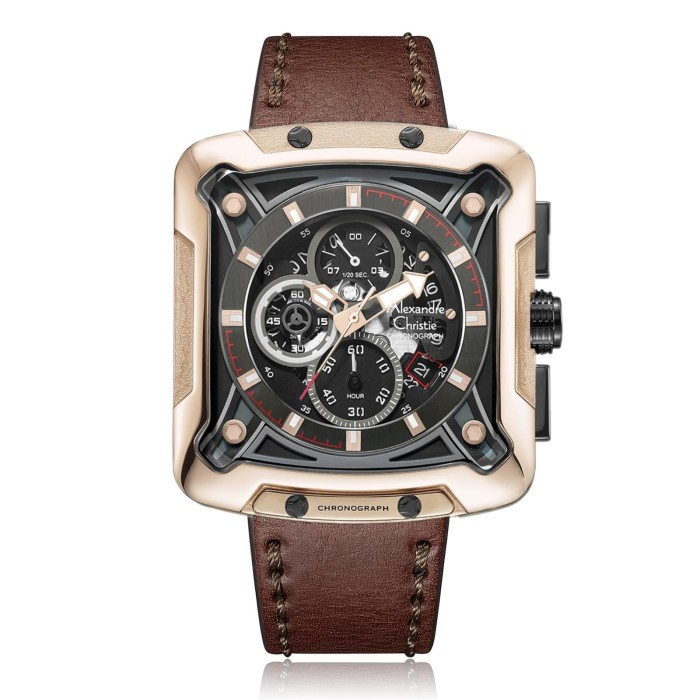 ✅Original Alexandre Christie Ac 3030 Pria Rosegold Black Leather Black Original Berkualitas