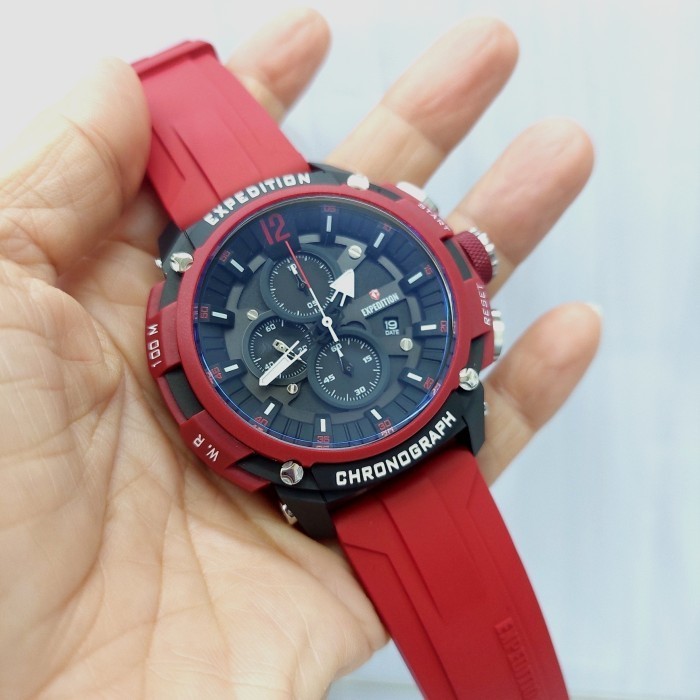 ✅New Ori Jam Tangan Pria Expedition E6781 E 6781 Black Red Rubber Band Original Terbatas