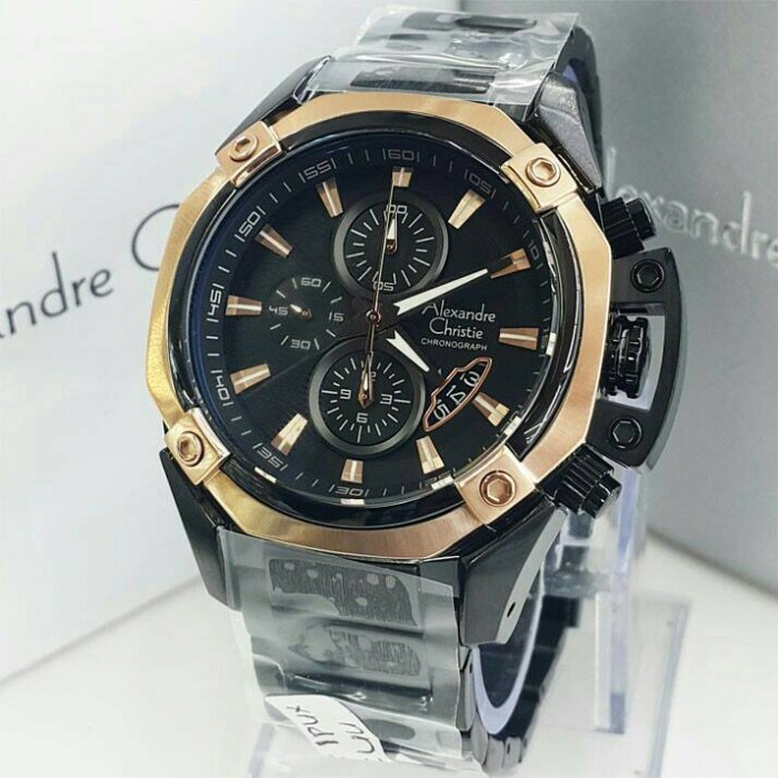 ✅Ori Jam Alexandre Christie Ac 6225 Mc Ac6225Mc Hitam Rose Gold Original Terbatas