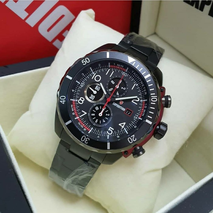 ✅New Ori Expedition Exp E6795 E 6795 Black Red Original. Jam Tangan Pria Diskon
