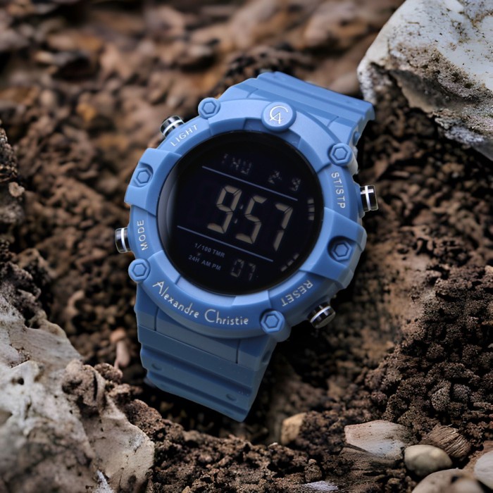 ✅New Ori Alexandre Christie Ac 9386 Soft Blue Digital Pria. Original Diskon