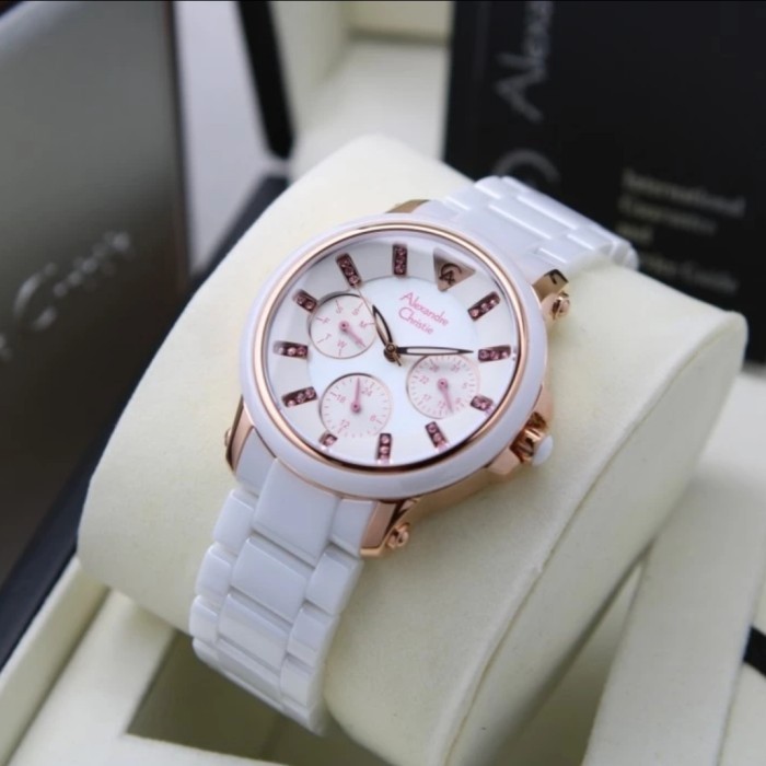 ✅Sale Alexandre Christie Ac 2375 Rosegold White Pink Ceramic Ac2375 Wanita Diskon