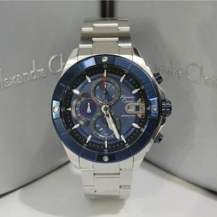 ✅Original Alexandre Christie Ac6631 Ac 6631 Pria Original. Silver Blue Terbatas