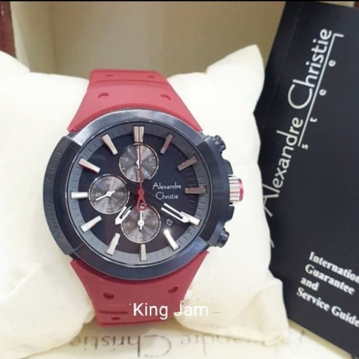 ✅Original Jam Tangan Pria Alexandre Christie Ac 6566 Original Red Rubber Berkualitas