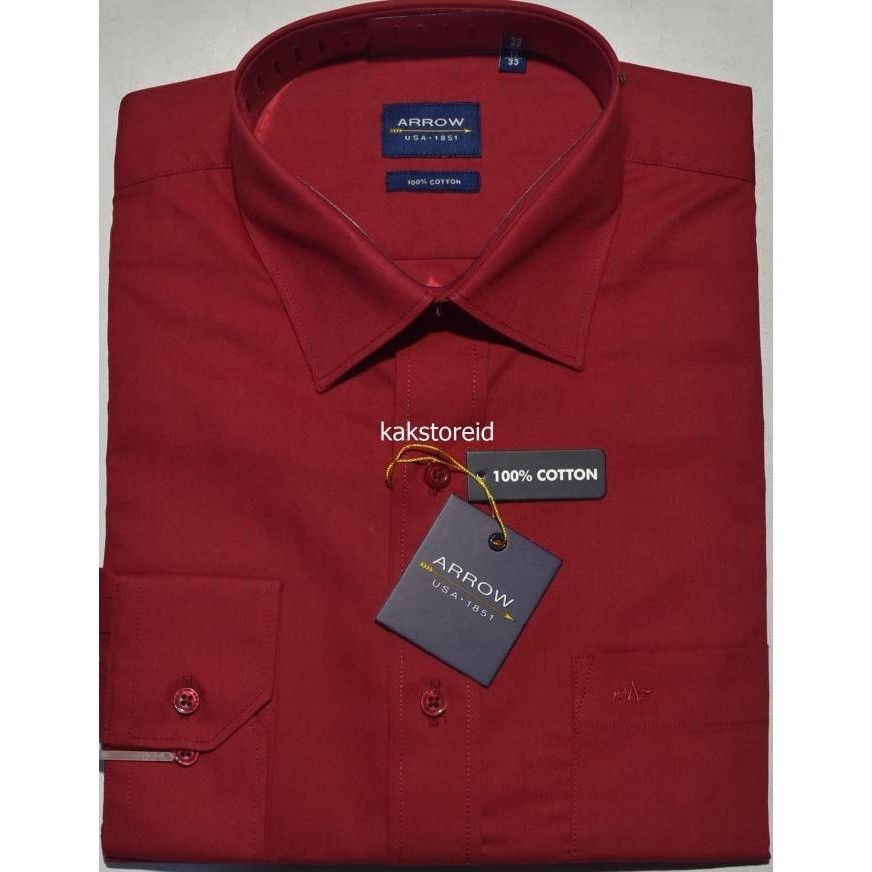 Kemeja Pria Formal Lengan Panjang Arrow Merah Reguler Arr 25 Original