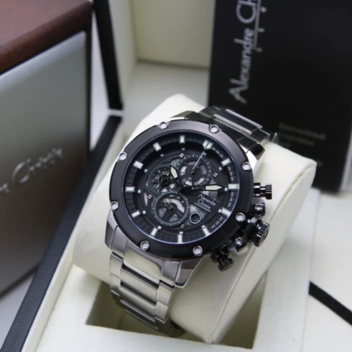✅Ori Alexandre Christie Ac 6564 Black Silver Stainless Ac6564 Pria Original Limited