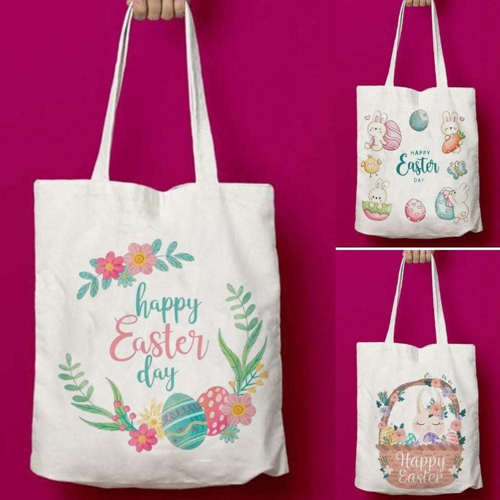 *Promo* Totebag Tote Bag Happy Easter Paskah Goodie Bag Tas Hampers Bingkisan