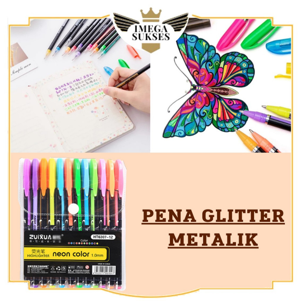 

PHG - Pulpen Warna Warni Tinta Pastel Neon Color Pena Glitter Metalik 1.0mm Isi 12pcs Pen Pastel Ballpoint Craftwork Scrapbook Gel Ink Highlighter Penanda Buku Warna Warni Ujung Lembut t