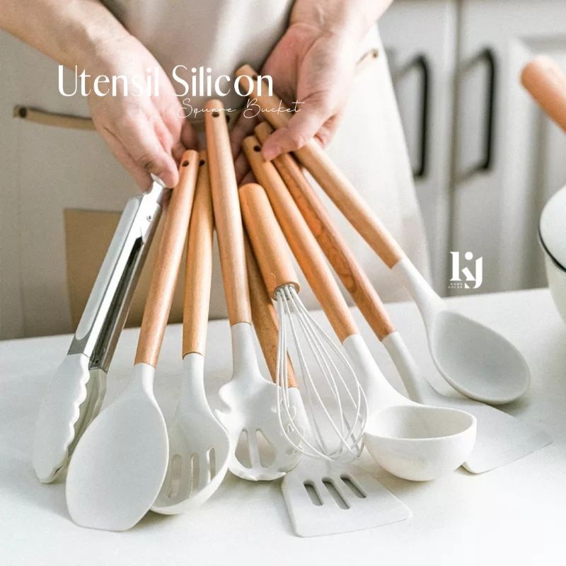 Kj - Set Sutil Kotak / Silicone Kitchen Utensil Set Silicone Utensil Set 13Pcs Peralatan Spatula