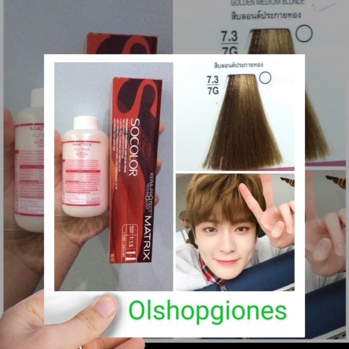 Cat Rambut Matrix Socolor 7.3 gold + Oxydant Warna Gold Emas