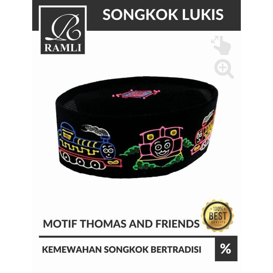 Peci Songkok Anak Hitam Lukis Motif Thomas