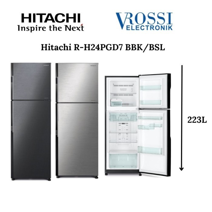 [Baru] Kulkas Hitachi R-H24Pgd7 Bbk/Bsl 203 L Stylish Line Rh24Pgd7 Limited