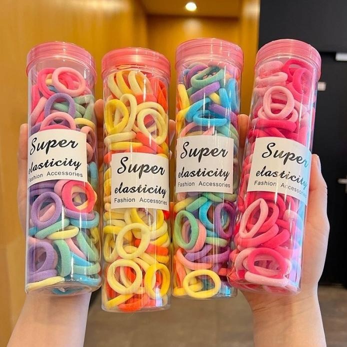 Best Fu Ikat Rambut Wanita Anak Set 100Pcs Box Ikat Rambut Karet Elastis Gratis Ongkir