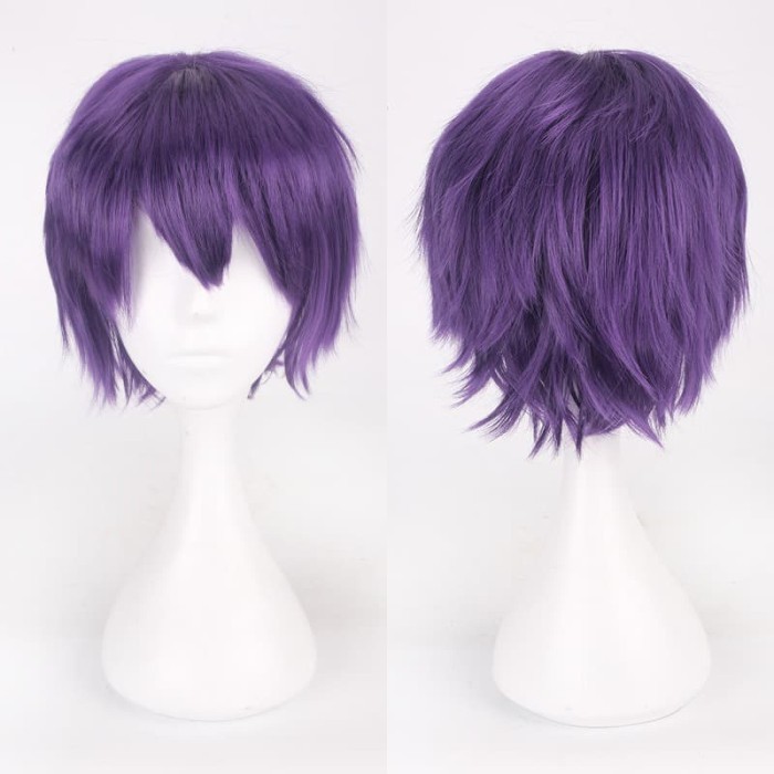 Terbaru K049-16 Ungu Purple Black Wig Base Cowok Pendek Cosplay Rambut Palsu Promo Terlaris