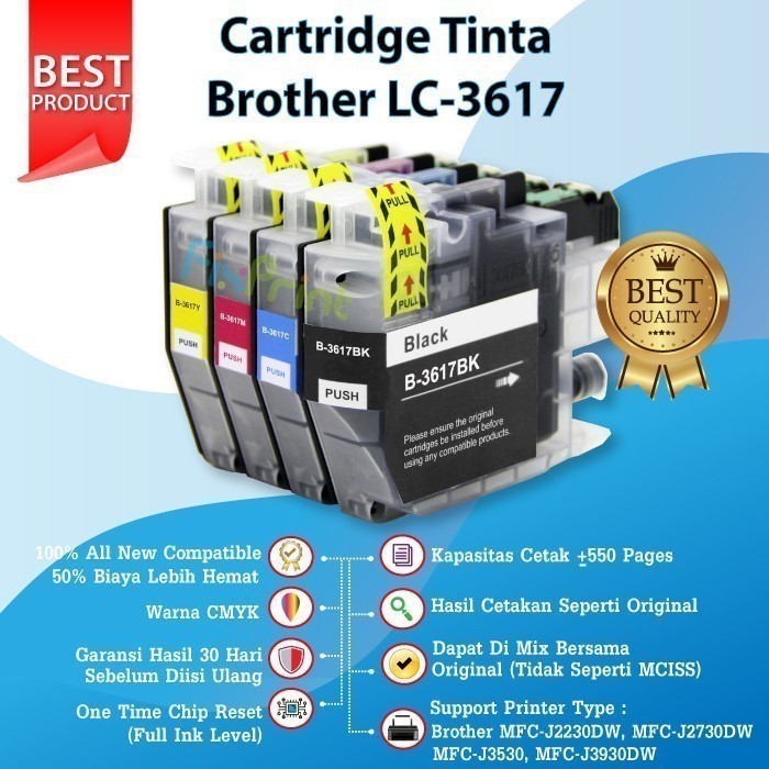 Satu Set Cmyk Ink Cartridge Lc3617 Mfc-J3530Dw J3930Dw J3530 Best