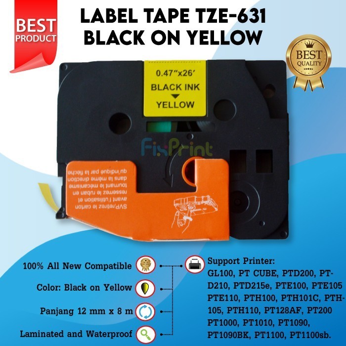 

Label Tape Bro Tze-631 12Mm Black On Yellow Pt-E550W E550Wvp E800T Best