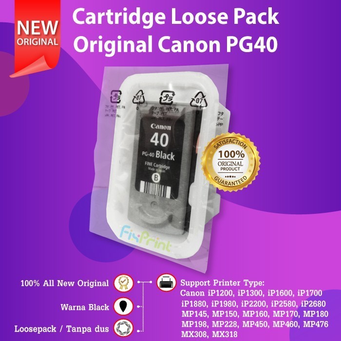 Cartridge Original Canon Pg-40 Pg40 Black Loose Pack Best