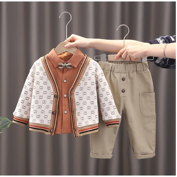 [GET IT QUICKLY] BbBggs setelan anak laki laki kemeja celana cardigan 3pcs fashion korea import