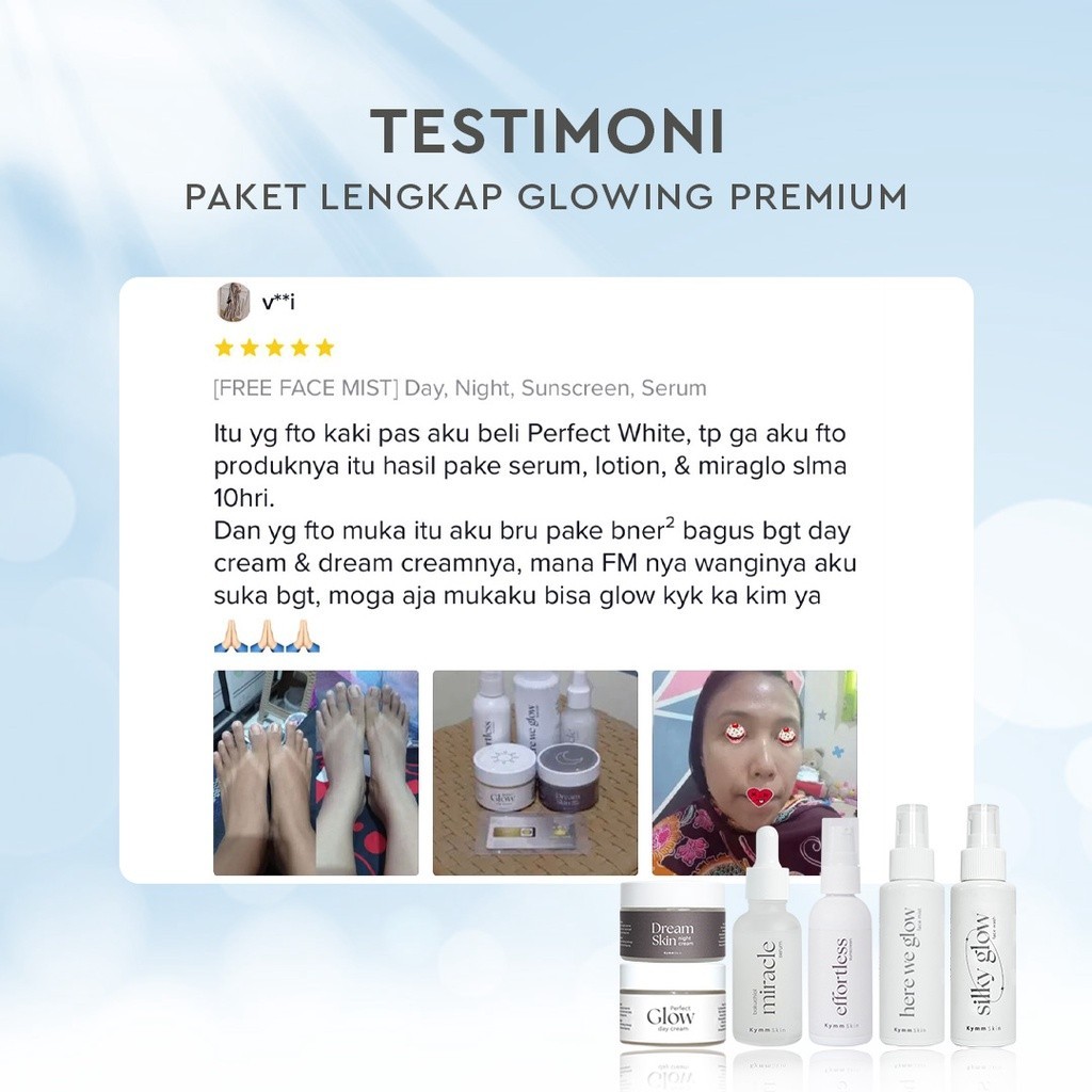 KYMM SKIN 5PCS Paket Lengkap Glowing [Free Pouch, Face Wash, Face Mist, Bakuchiol Serum 20ML, Day