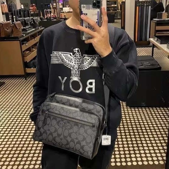 TAS COACH SLINGBAG WEST CAMERA SIGNATURE HITAM ORIGINAL SELEMPANG PRIA