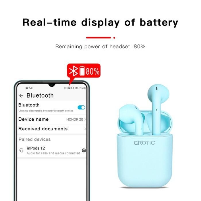 NEW ARRIVAL GROTIC HEADSET BLUETOOTH INPODS 12 TWS MACARON EARPHONE WIRELESS